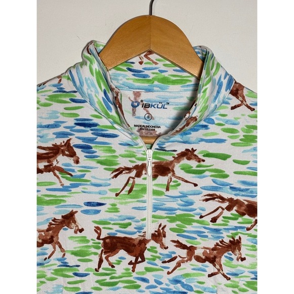 Ibkul Womens S Horse Print Long Sleeve Quarter Zip Pickleball Golf Shirt Blue - Picture 2 of 10